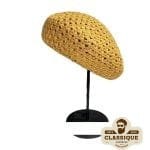 Béret au Crochet Femme Jaune Moutarde