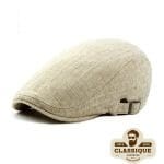Casquette Plate Beige en lin